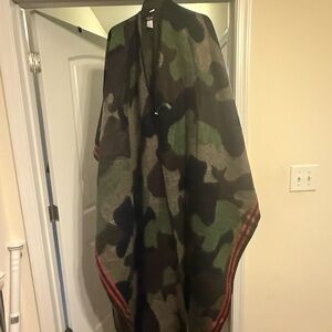Camouflage Poncho with Red Trim